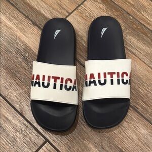 NEW Nautica Navy and White Logo Slide Sandals